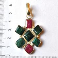 Em 0212 pendentif pendant emeraude rubis 35x60mm 16gr argent925 1