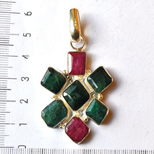 Em 0212 pendentif pendant emeraude rubis 35x60mm 16gr argent925 1