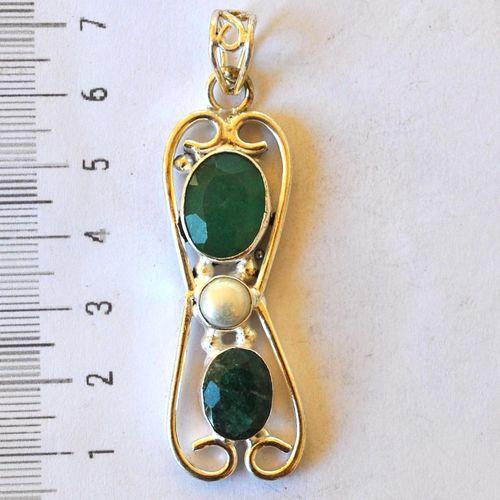 Em 0219 pendentif pendant 70mm emeraude 10x15mm 15gr argent925 1
