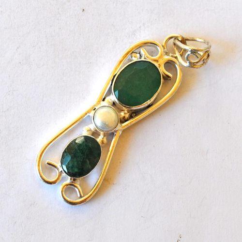 Em 0219 pendentif pendant 70mm emeraude 10x15mm 15gr argent925 5