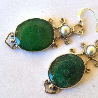 Em 0230 boucles oreilles emeraude perles 16x45mm 12gr argent925 4