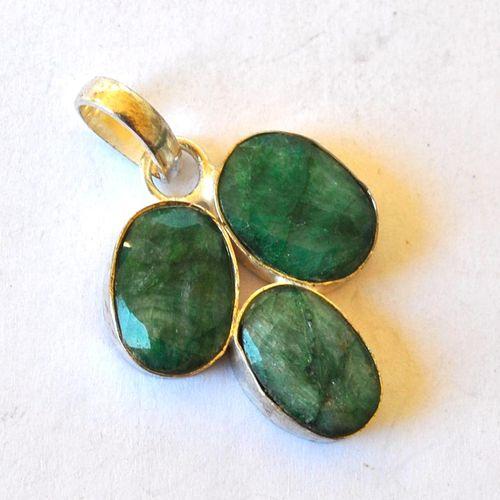 Em 0231 pendentif pendant 40mm emeraude 10x15mm 8gr argent925 3