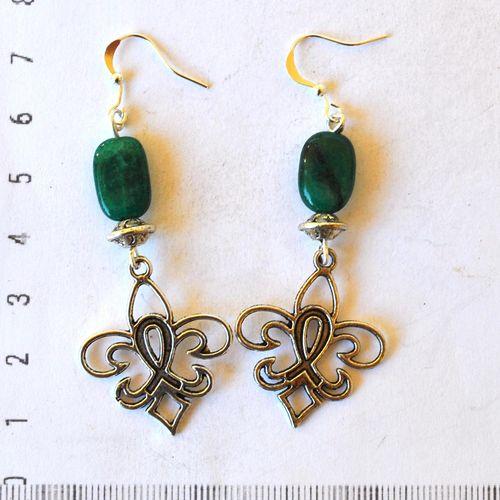 Em 0234 boucles oreilles emeraude perles fleur de lys16x45mm 7gr argent925 1
