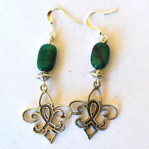 Em 0234 boucles oreilles emeraude perles fleur de lys16x45mm 7gr argent925 2