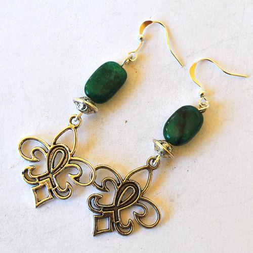 Em 0234 boucles oreilles emeraude perles fleur de lys16x45mm 7gr argent925 3