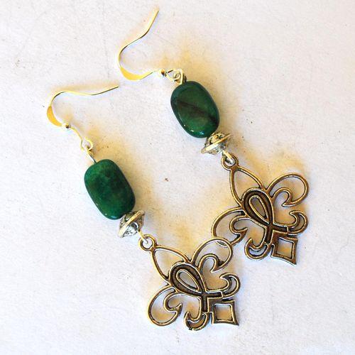 Em 0234 boucles oreilles emeraude perles fleur de lys16x45mm 7gr argent925 4