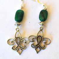 Em 0234 boucles oreilles emeraude perles fleur de lys16x45mm 7gr argent925 5