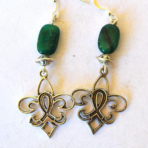 Em 0234 boucles oreilles emeraude perles fleur de lys16x45mm 7gr argent925 5