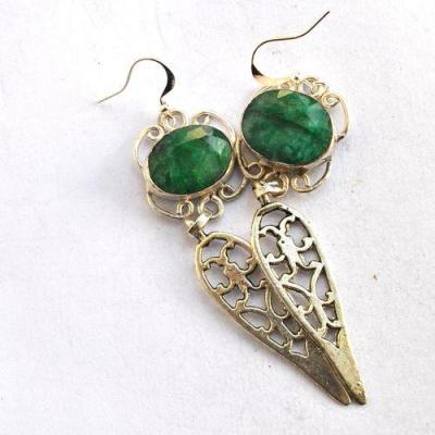 Em 0235 boucles oreilles emeraude 11gr 10x15mm feuille argent925 1