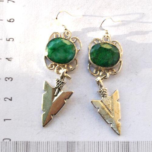 Em 0236 boucles oreilles emeraude 13gr 10x15mm fleche argent925 1