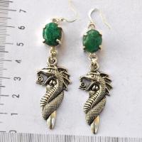 Em 0237 boucles oreilles emeraude 13gr 10x15mm dragon argent925 1 