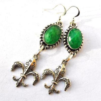 Em 0239 boucles oreilles emeraude royale fleur de lys 11gr 10x15mm argent925 2