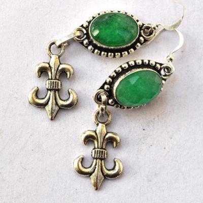 Em 0241 boucles oreilles emeraude royale fleur de lys 11gr 10x15mm argent925 1