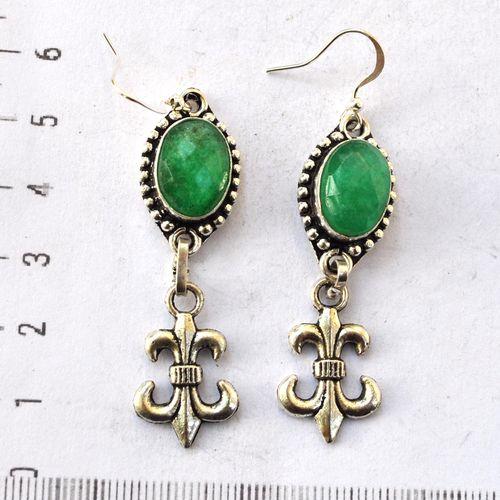 Em 0241 boucles oreilles emeraude royale fleur de lys 11gr 10x15mm argent925 2