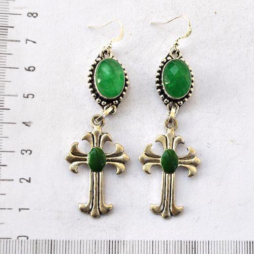 Em 0243 boucles oreilles emeraude croix chetienne 17gr 10x15mm argent925 2