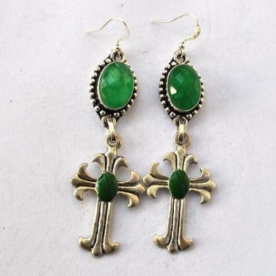 Em 0243 boucles oreilles emeraude croix chetienne 17gr 10x15mm argent925 1 