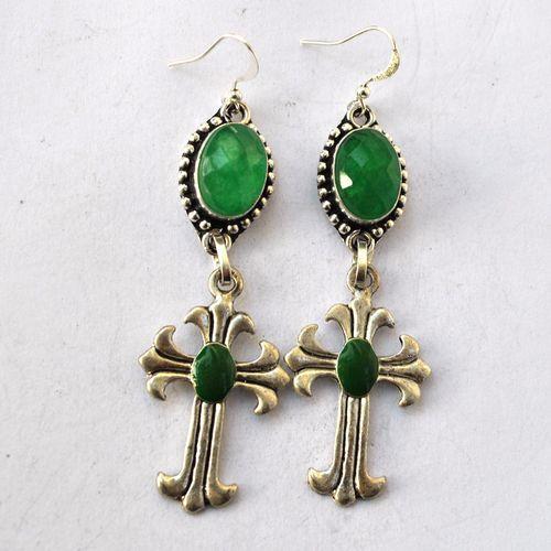 Em 0243 boucles oreilles emeraude croix chetienne 17gr 10x15mm argent925 3