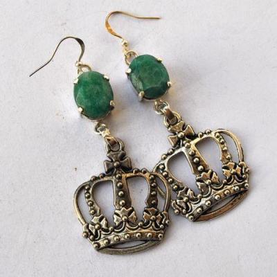 Em 0249 boucles oreilles emeraude couronne royale 15gr 10x12mm argent925 4
