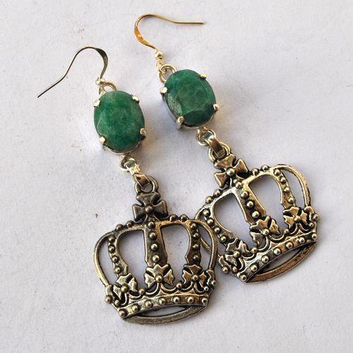 Em 0249 boucles oreilles emeraude couronne royale 15gr 10x12mm argent925 4