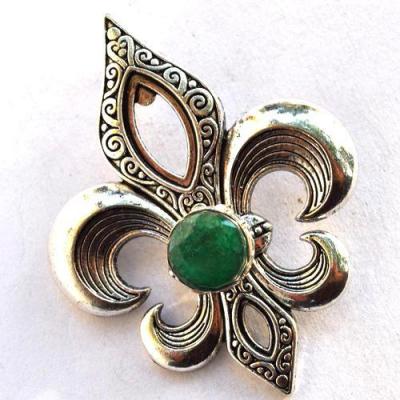 Em 0257 pendentif pendant emeraude fleur de lysl 18gr 12mm argent925 1 