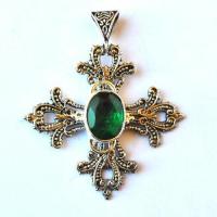 Em 0258 pendentif pendant emeraude fleur de lys royal 16gr 12x16mm argent925 5