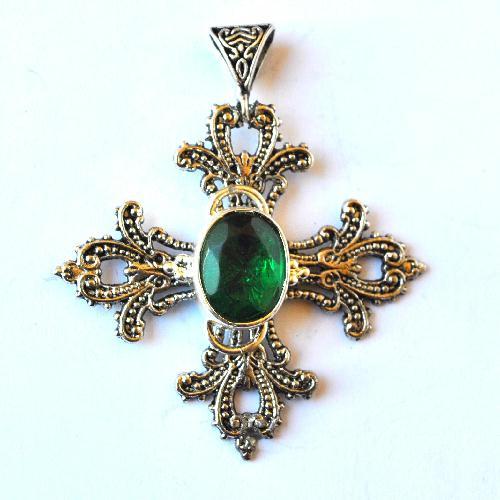 Em 0258 pendentif pendant emeraude fleur de lys royal 16gr 12x16mm argent925 5