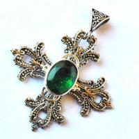 Em 0258 pendentif pendant emeraude fleur de lys royal 16gr 12x16mm argent925 6