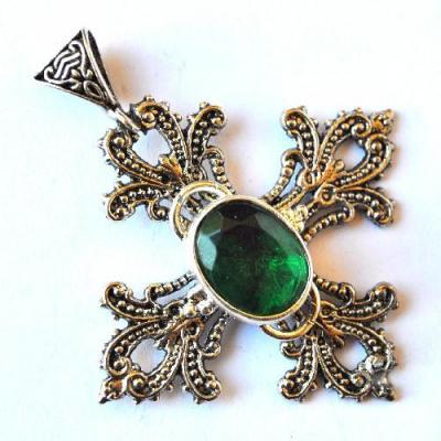 Em 0258 pendentif pendant emeraude fleur de lys royal 16gr 12x16mm argent925 7