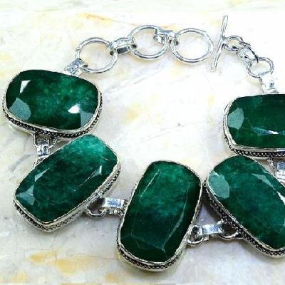 Em 0440b bracelet emeraude emerald pierre taillee argent 925 achat vente bijoux