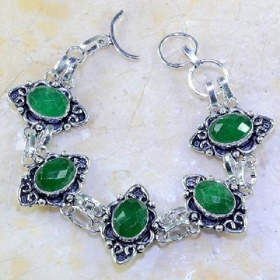 Em 0448a bracelet emeraude emerald pierre taillee argent 925 achat vente bijoux