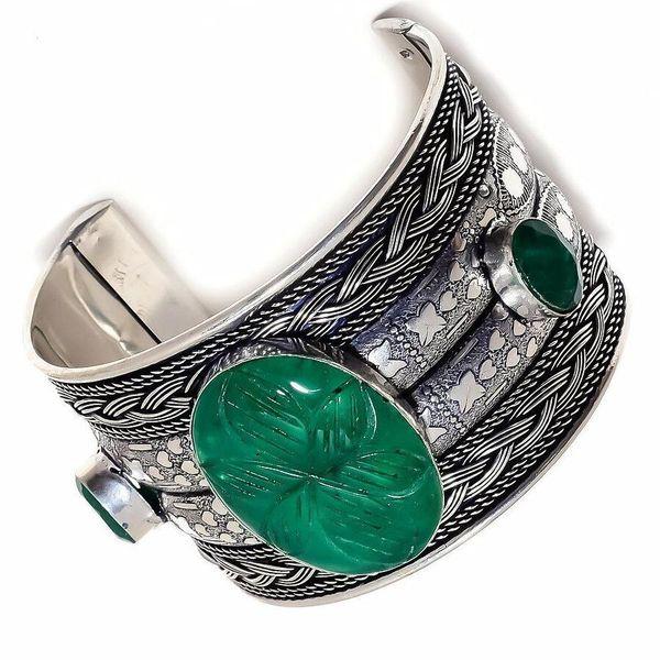 Em 0528c bracelet torque manchette 50mm 70gr 3xemeraude cachemire 25x40mm argent ethnique