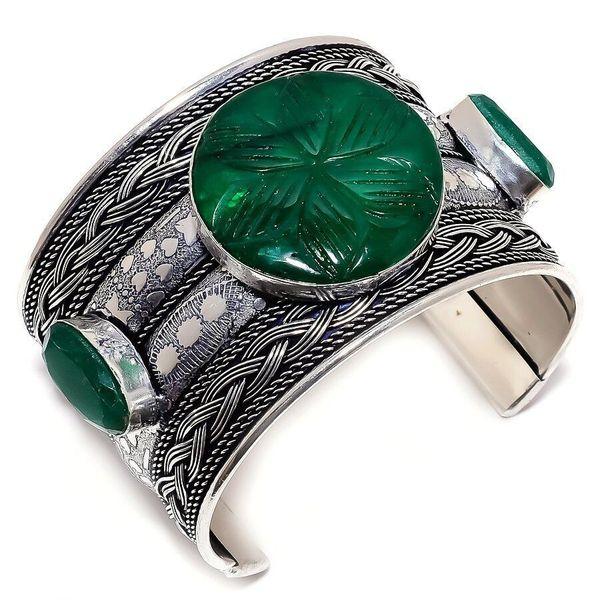 Em 0533a bracelet torque manchette 50mm 74gr 3xemeraude cachemire 35x35mm argent ethnique