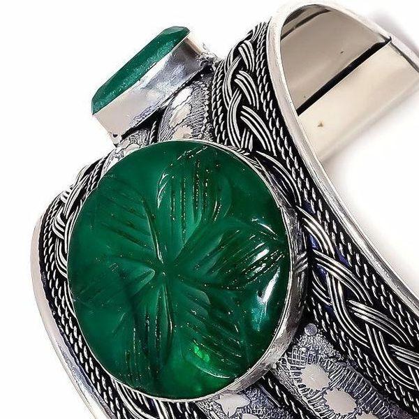 Em 0533d bracelet torque manchette 50mm 74gr 3xemeraude cachemire 35x35mm argent ethnique