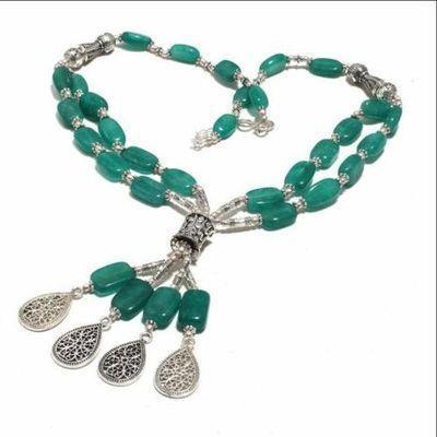 Em 0783b collier parure sautoir emeraudes 2 rangs 66gr rosaces achat vente bijoux argent 925 1 2