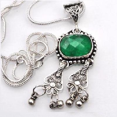 Em 0807d pendentif pendant emeraude chaine 14x18mm 16gr bijou argent 925
