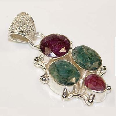 Em 0825b pendentif croix medieval renaissance emeraude rubis 10x15mm argent 925