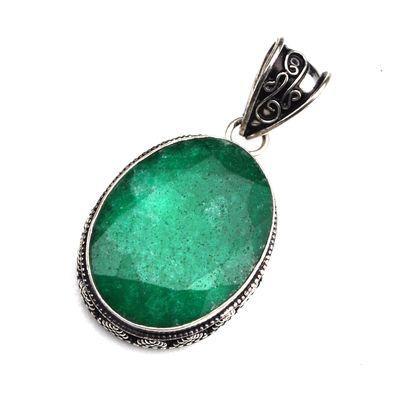 Em 0870c pendentif pendant emeraude 22x28 15gr bijou argent 925