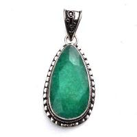 Em 0871b pendentif pendant emeraude 18x34 16gr bijou argent 925
