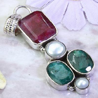 Em 824a pendentif oriental medieval renaissance emeraude rubis 10x15mm argent 925