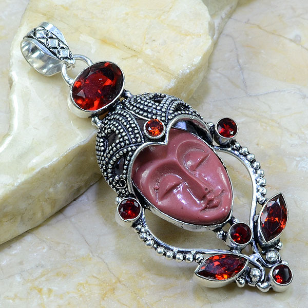 Gr 0040a pendentif grenat jaspe bouddha argent 925 achat vente