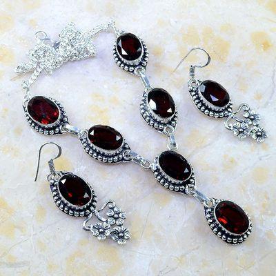 Gr 0185a parure collier boucles oreilles grenat mozambique bijoux argent 925 achat vente bijou