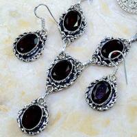 Gr 0187b parure collier boucles oreilles grenat mozambique bijoux argent 925 achat vente bijou