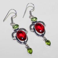 Gr 0445a boucles oreilles argent 925 grenat garnet peridot achat vente bijou