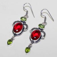 Gr 0445b boucles oreilles argent 925 grenat garnet peridot achat vente bijou