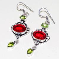 Gr 0455b boucles oreilles argent 925 grenat garnet peridot achat vente bijou