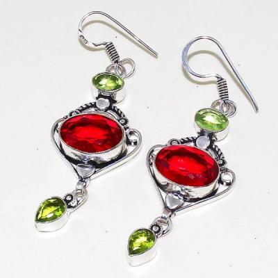 Gr 0455c boucles oreilles argent 925 grenat garnet peridot achat vente bijou