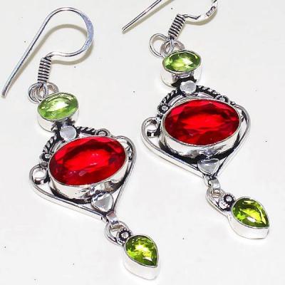 Gr 0455c boucles oreilles argent 925 grenat garnet peridot achat vente bijou