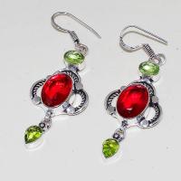 Gr 0456b boucles oreilles argent 925 grenat garnet peridot achat vente bijou