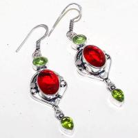 Gr 0488a boucles oreilles argent 925 grenat garnet peridot achat vente bijou