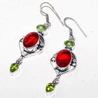 Gr 0488b boucles oreilles argent 925 grenat garnet peridot achat vente bijou